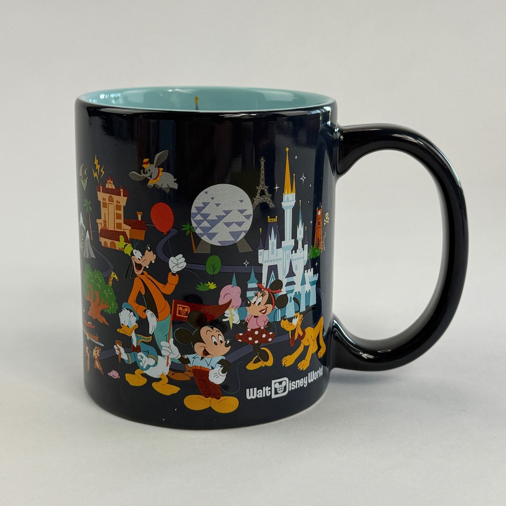 Walt Disney World Parks Characters Icons Navy Blue Ceramic Coffee Mug 4 Inch